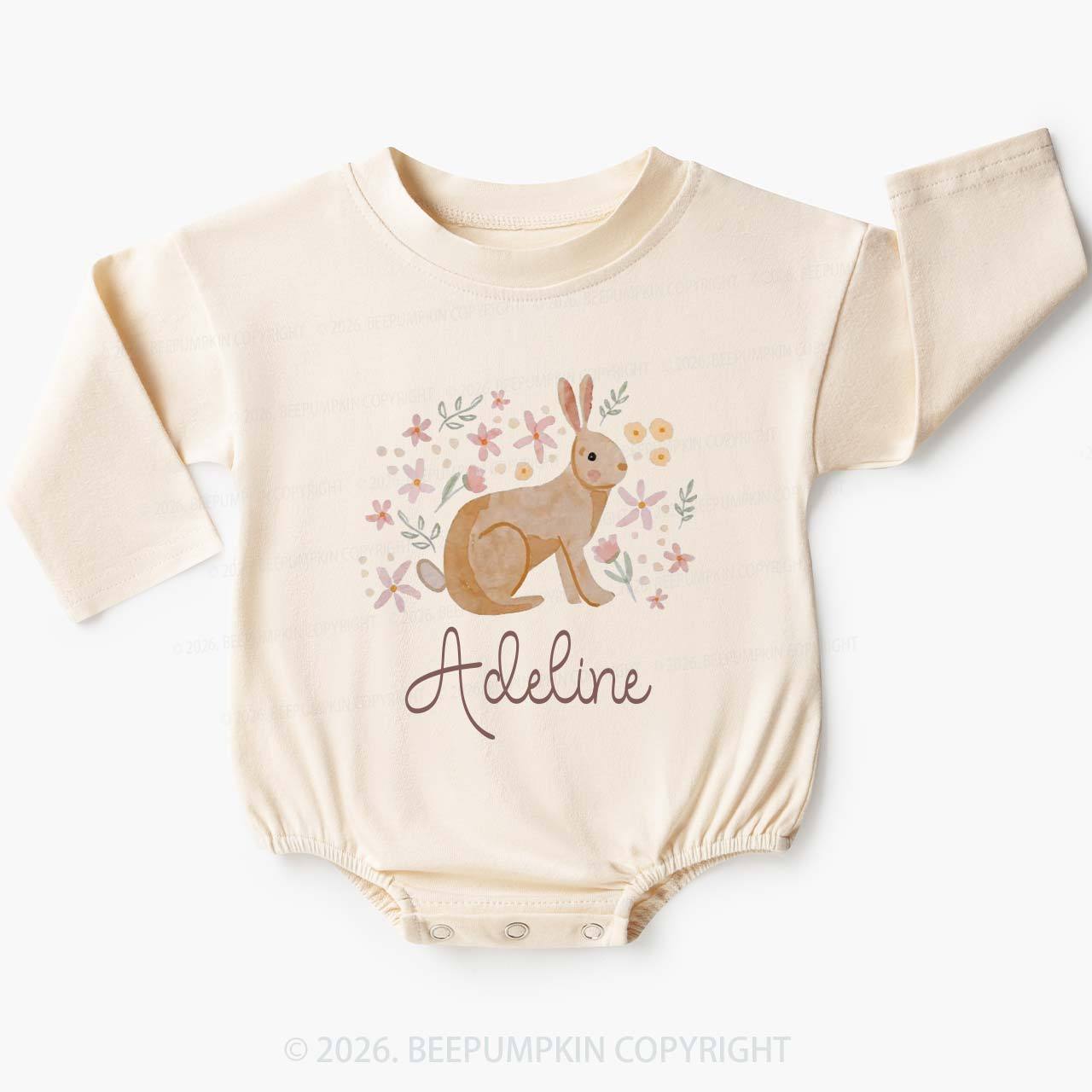 Personalized Watercolor Bunny Blooms Baby Bubble Romper