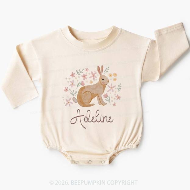 Personalized Watercolor Bunny Blooms Baby Bubble Romper