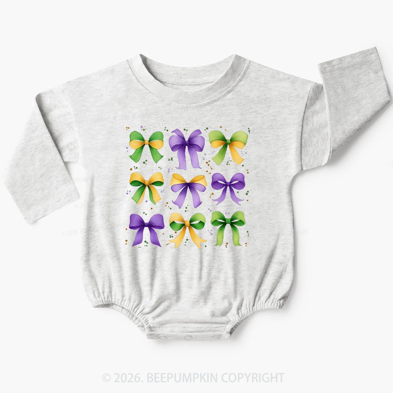 Kids Mardi Gras Ribbon Bows Baby Bubble Romper Beepumpkin