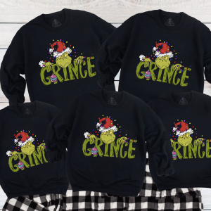 Image of Retro Grinch Clipart Holiday Lights Family Christmas Sweatshirt