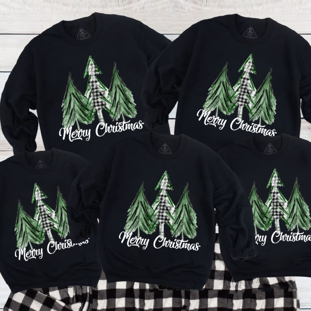 Merry Christmas Green Tree Family Christmas Sweatshirt
