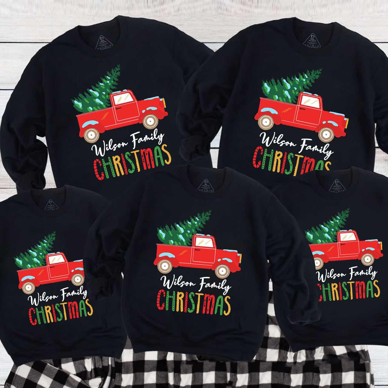 Personalized  Red Truck And Christmas Tree Sweatshirt Beepumpkin