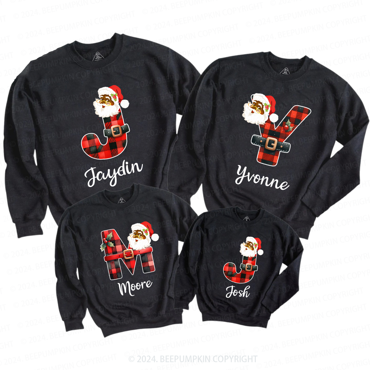 Personalized Santa Plaid Letter Christmas Matching Sweatshirt Beepumpkin