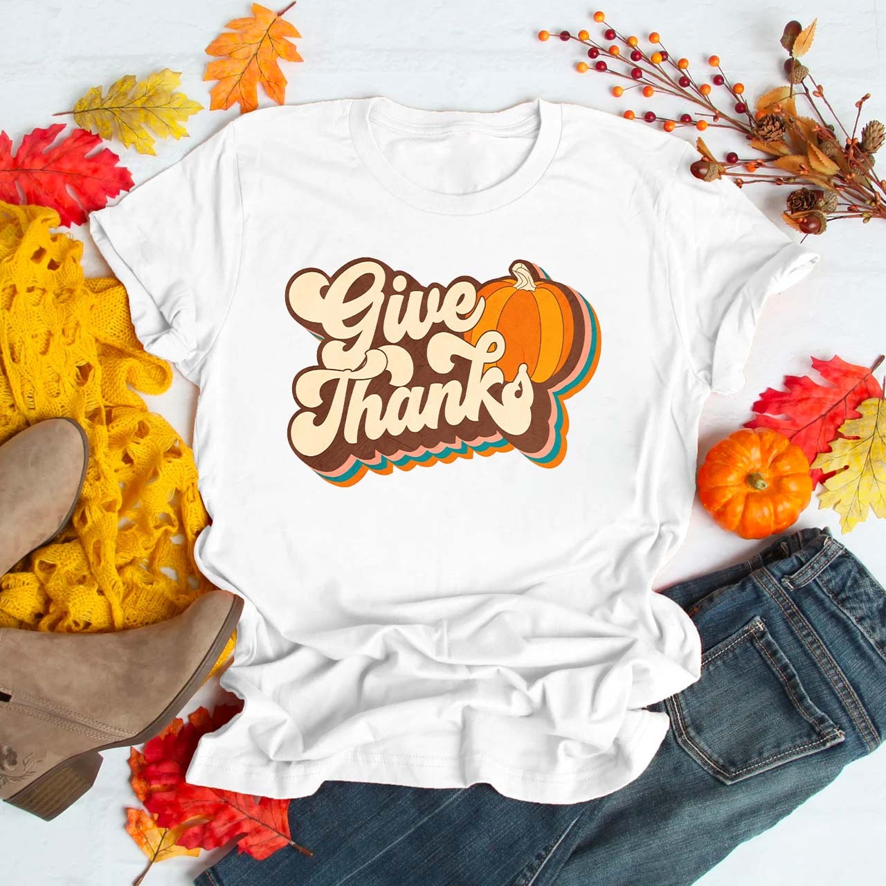 Vintage Give Thanks Fall Shirts