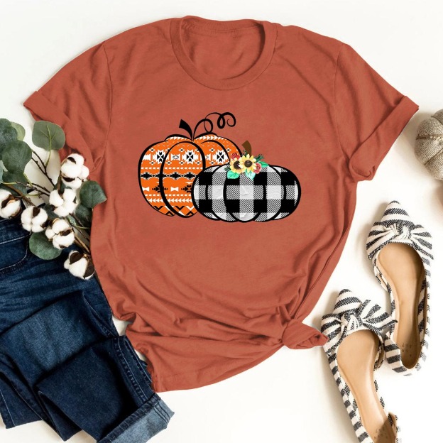 Cute Buffalo Plaid And Aztec Pumpkins Fall Tees