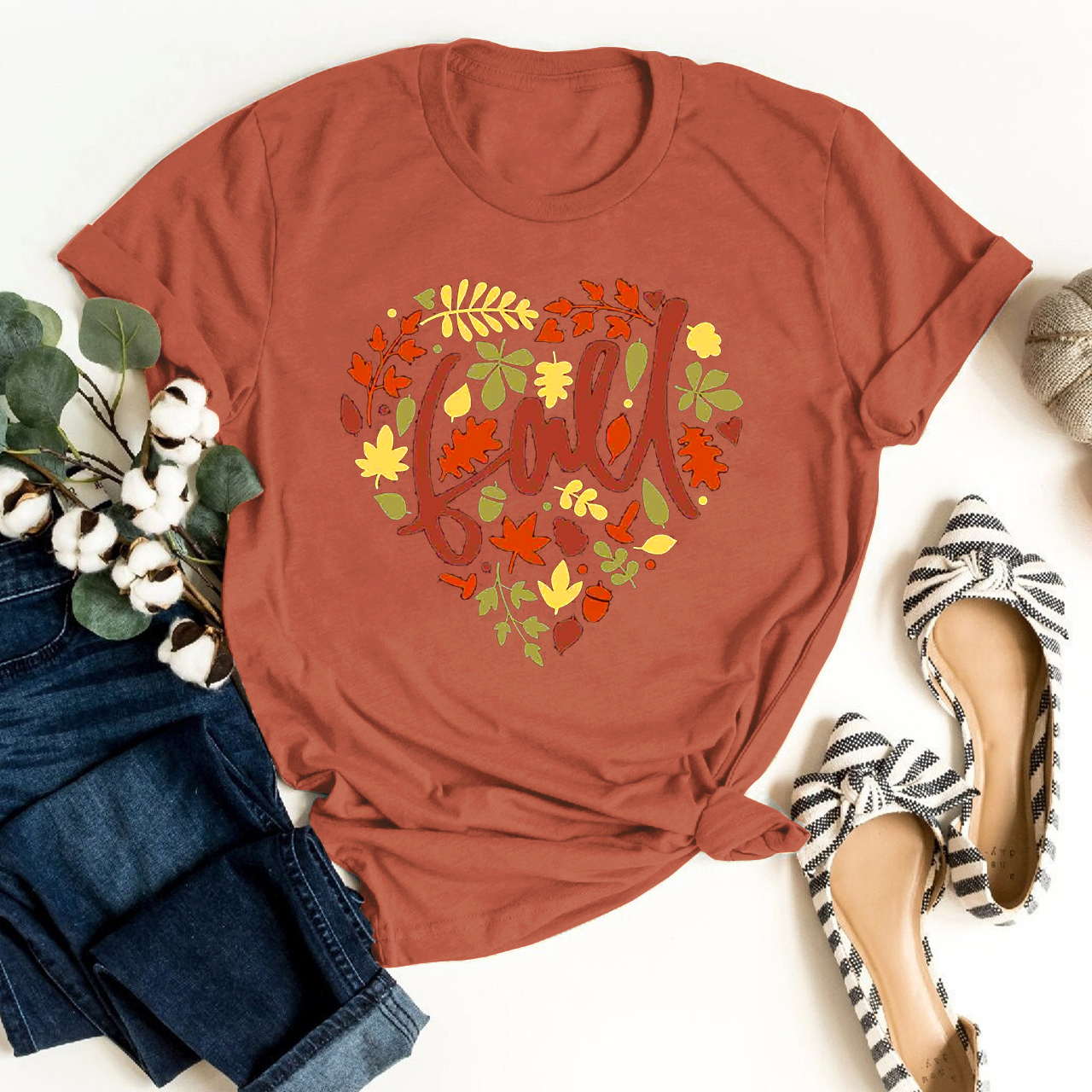Pretty Fall Heart In Leaves Tees For Her