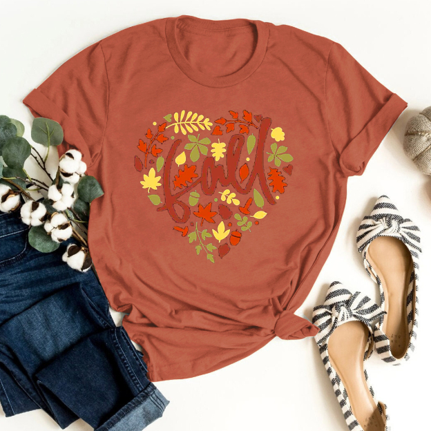 Pretty Fall Heart In Leaves Tees For Her