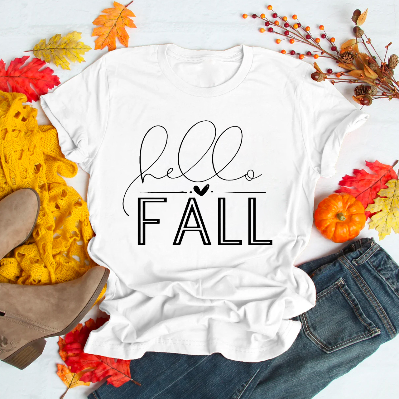 Hello Fall Heart Shirt For Her