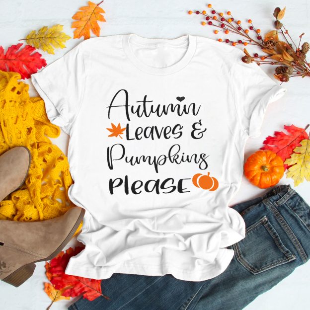 Autumn Leaves and Pumpkins Please Shirt 