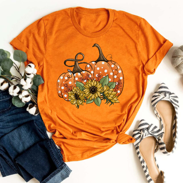 Polka Dot Pumpkins And Sunflowers Shirt For Her