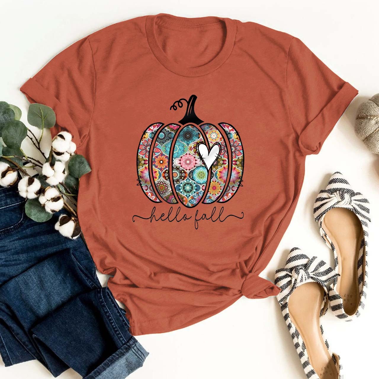 Hello Fall Pumpkin Silhouette Shirt For Her