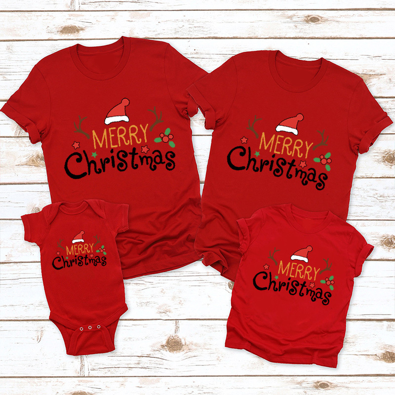 Merry Christmas Santa Hat Reindeer Holiday Shirts