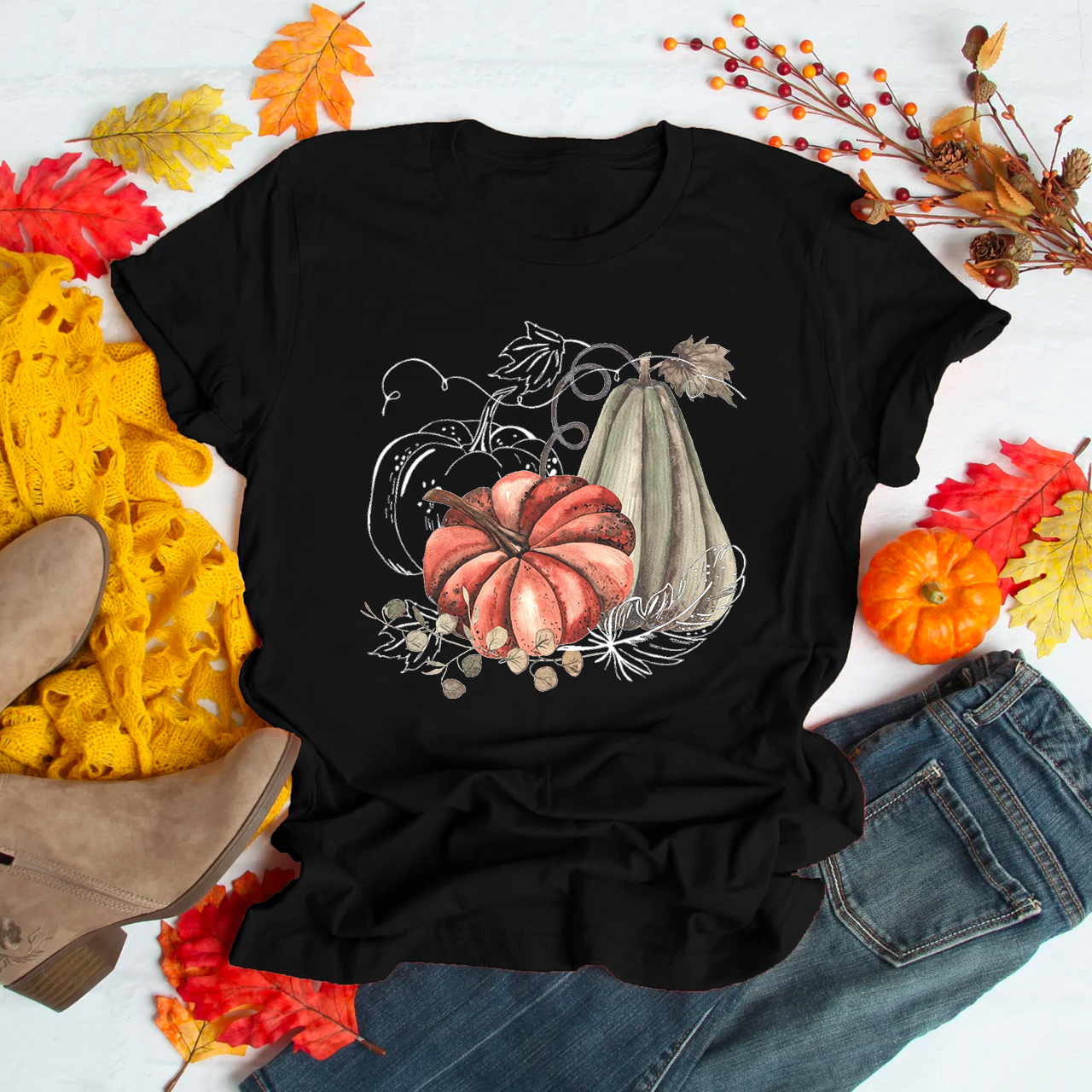 Beautiful Fall Pumpkin And Gourd Shirt For Her