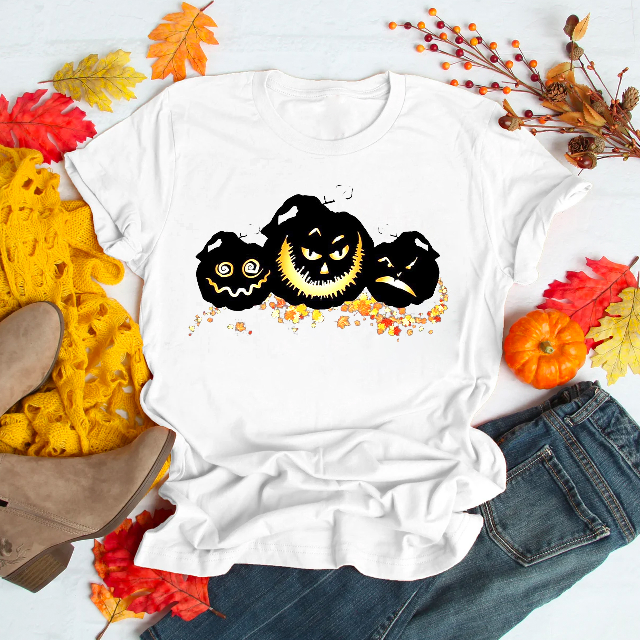 Fun Scary Black Pumpkins Shirt For Her