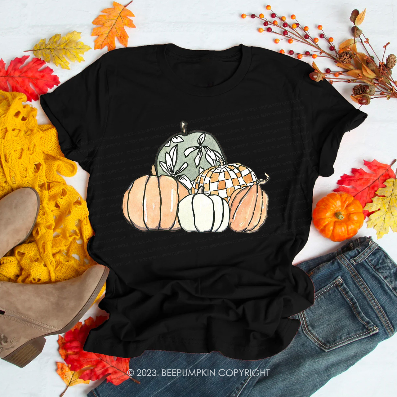 Autumn Fall Shirts-Watercolor Pumpkins