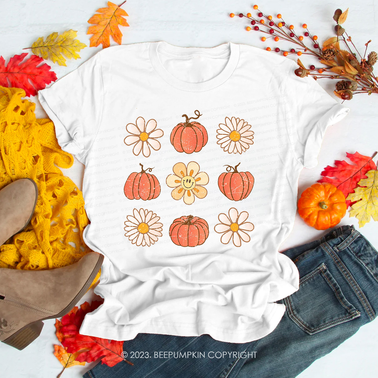 Retro Daisy Fall Pumpkin Shirts