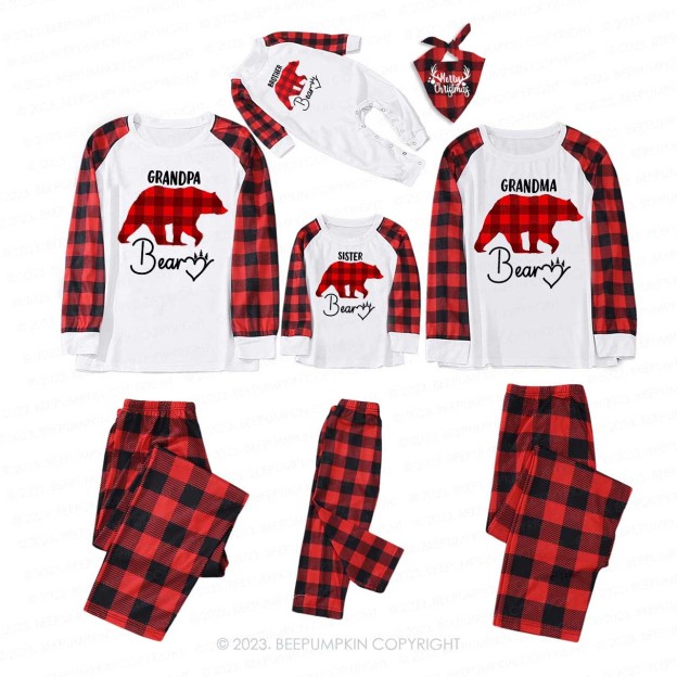 Red Buffalo Plaid Heart Bear Christmas Family Matching Pajamas Beepumpkin