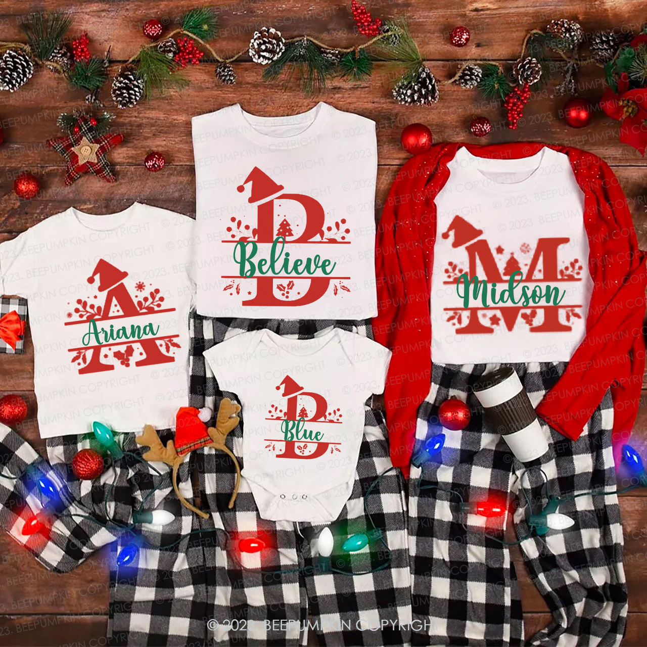 Christmas Monogram Family Matching Shirts Beepumpkin