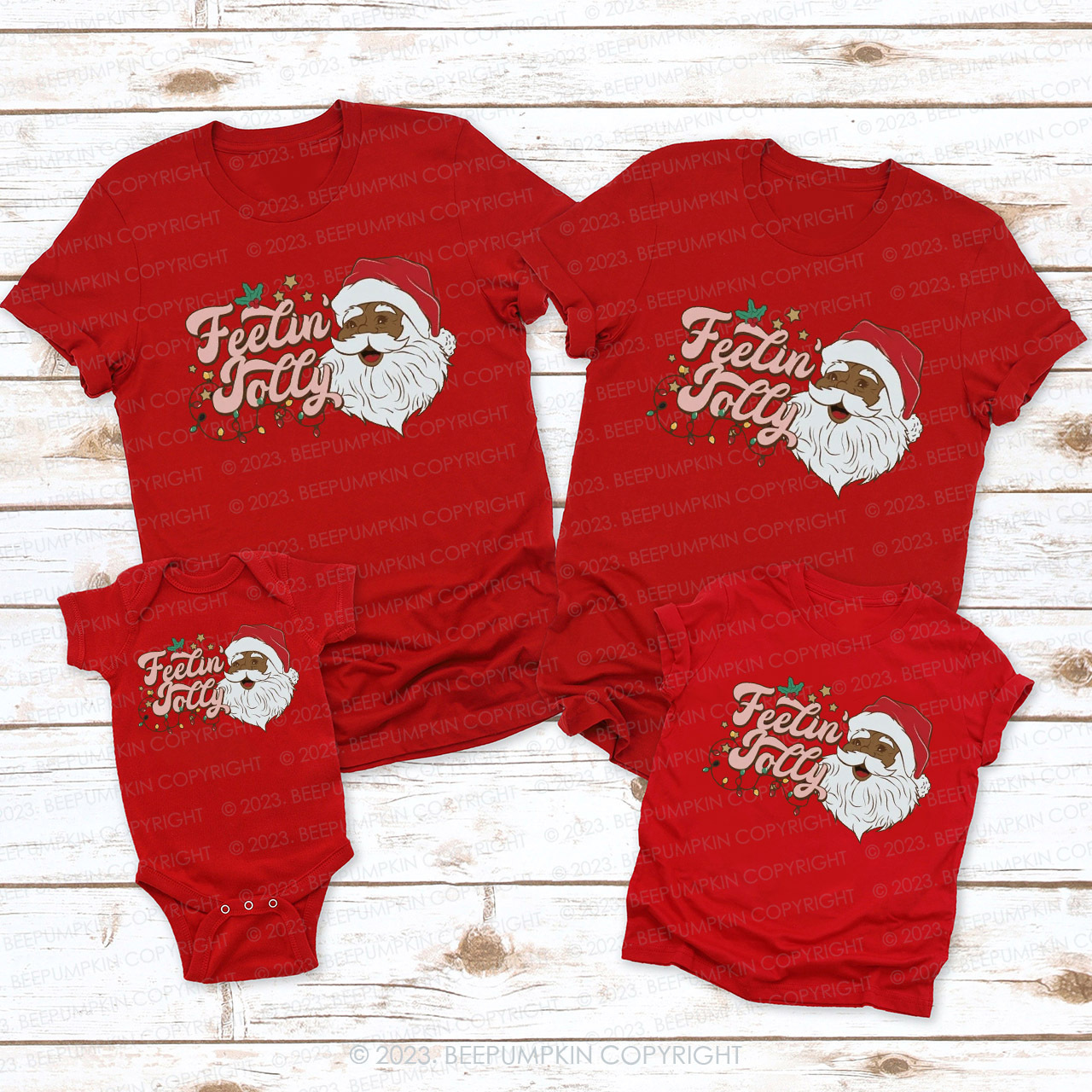 Retro Santa Feeling Jolly Family Matching Christmas Shirts Beepumpkin