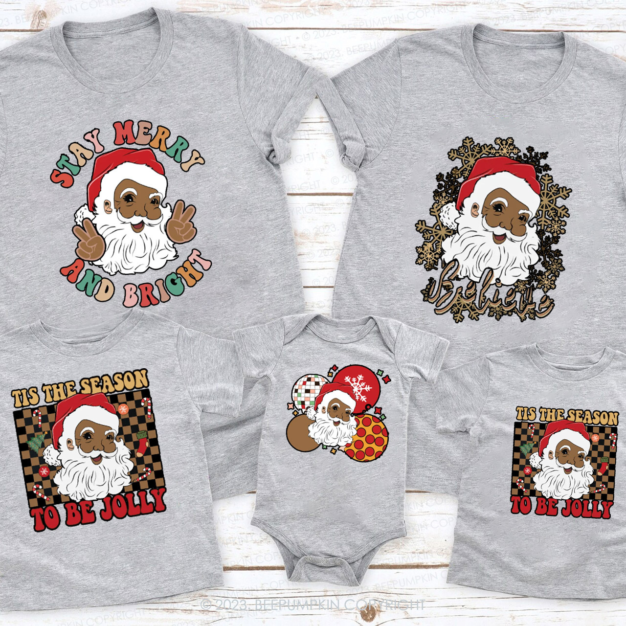 Black Santa Cute Expression Christmas Family Shirts Beepumpkin