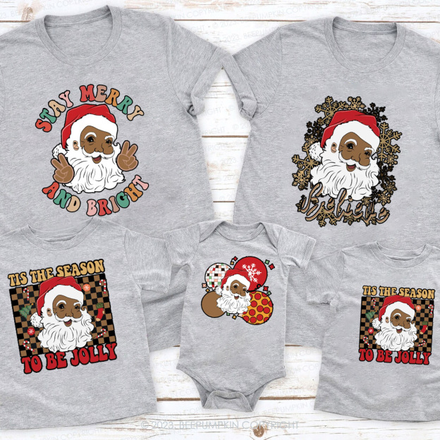 Black Santa Cute Expression Christmas Family Shirts Beepumpkin