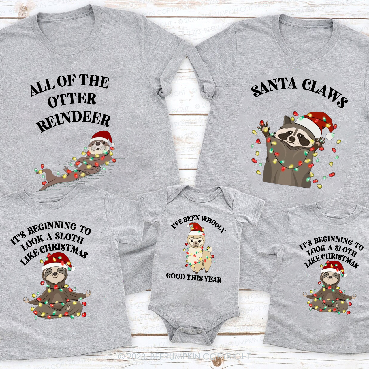 Personalization Christmas Sloth Raccoon Series Family Shirts Beepumpkin