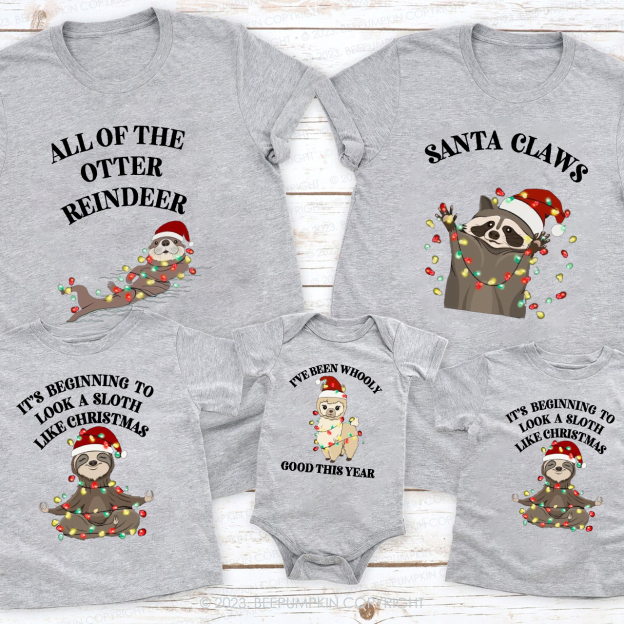Personalization Christmas Sloth Raccoon Series Family Shirts Beepumpkin