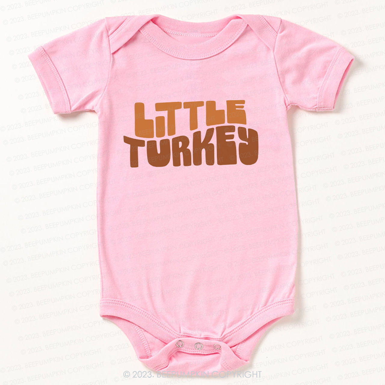 Fall Natural Little Turkey Thanksgiving Bodysuit For Baby Beepumpkin