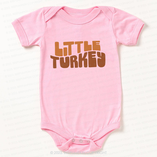 Fall Natural Little Turkey Thanksgiving Bodysuit For Baby Beepumpkin