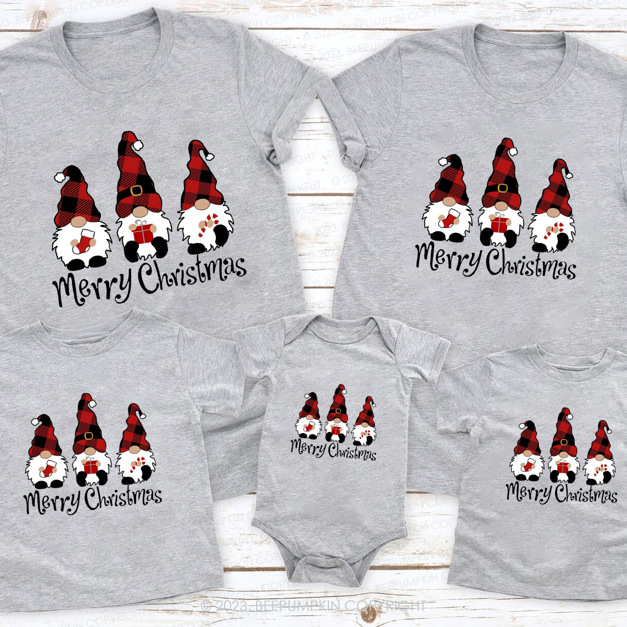 Three Santa Clauses Harvesting Gifts Shirt For Family Beepumpkin