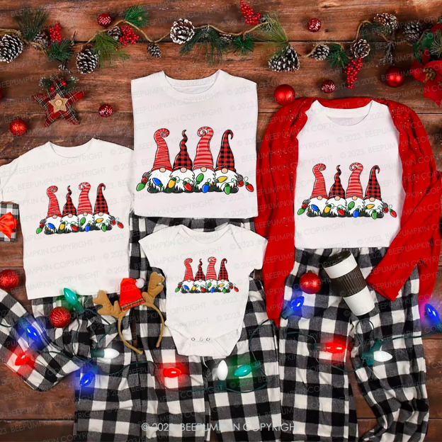 Cute Four Christmas Gnomes Family Matching Tees Beepumpkin