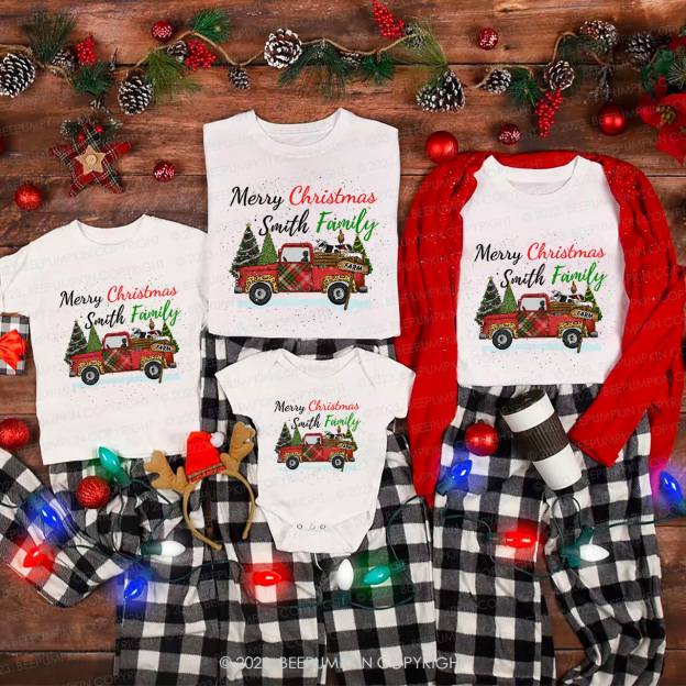 Personalized Christmas Fram Truck Family Matching Tees Beepumpkin