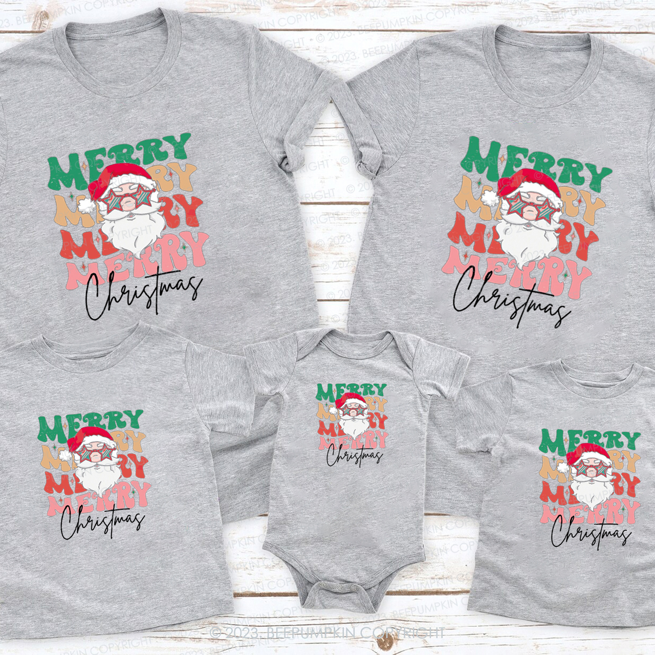Santa Merry Merry Merry Christmas Family Matching Tees Beepumpkin