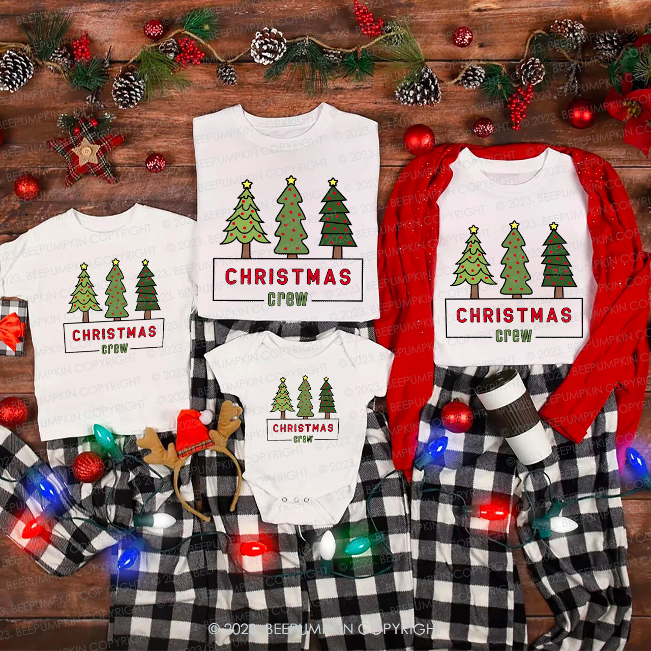 Three Christmas Trees Family HolidayMatching Tees Beepumpkin
