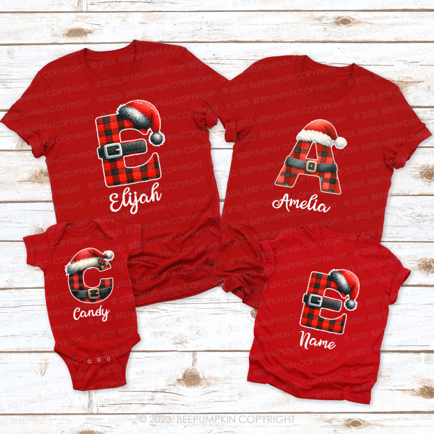 Personalized Reindeer Santa Claus Christmas Plaid Letters T-Shirts Beepumpkin