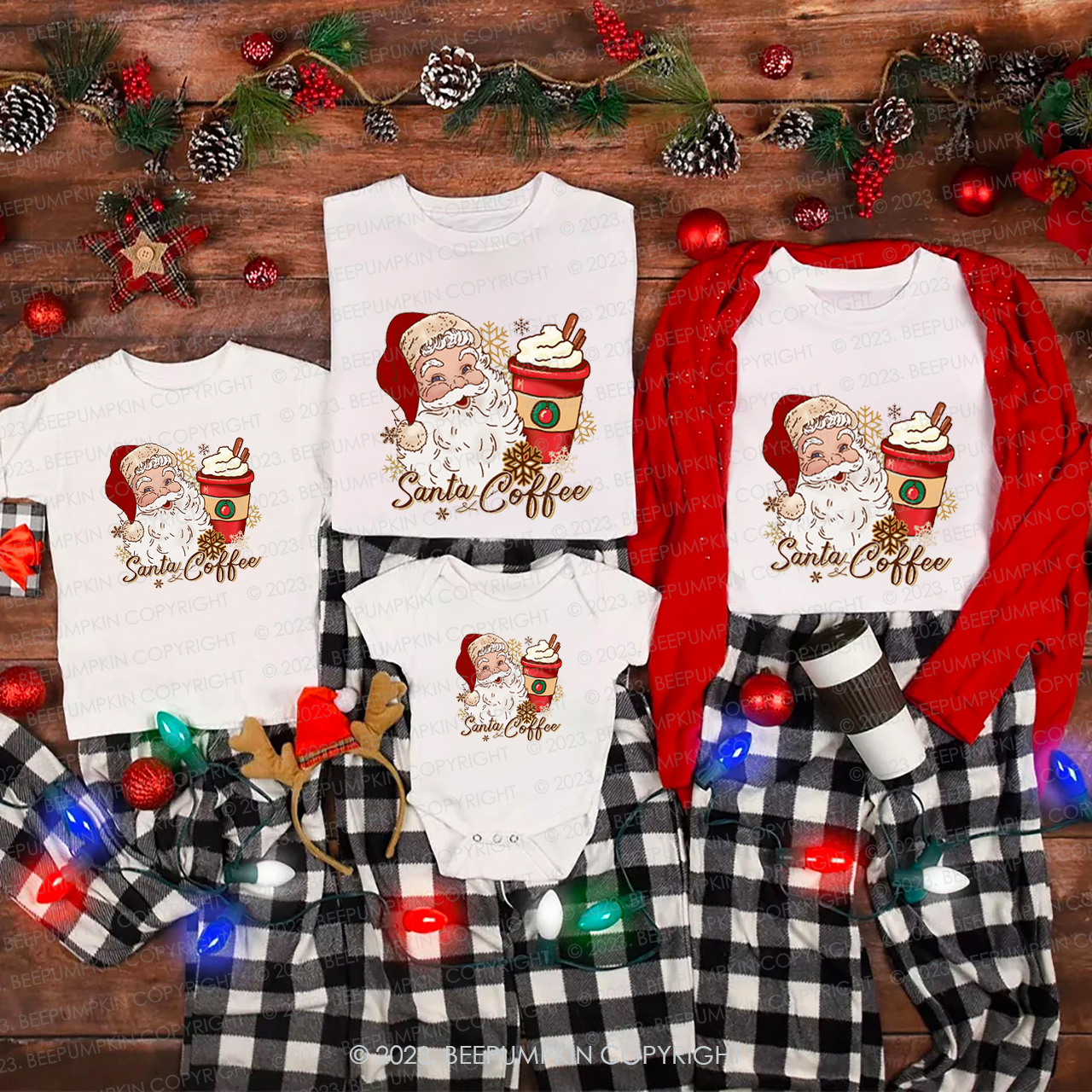 Santa And Coffee Family Matching Shirts Beepumpkin