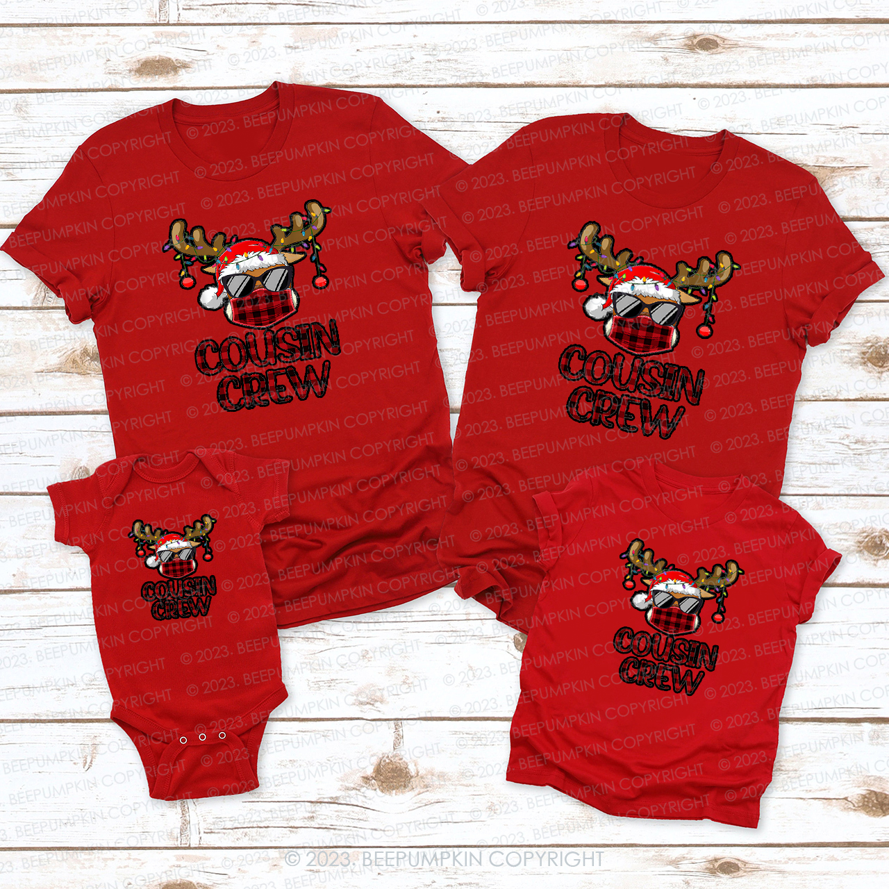 Cousin Crew Christmas Elk with Sunglasses Family Matching Tees Beepumpkin