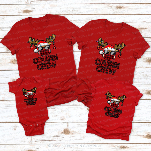 Cousin Crew Christmas Elk with Sunglasses Family Matching Tees Beepumpkin