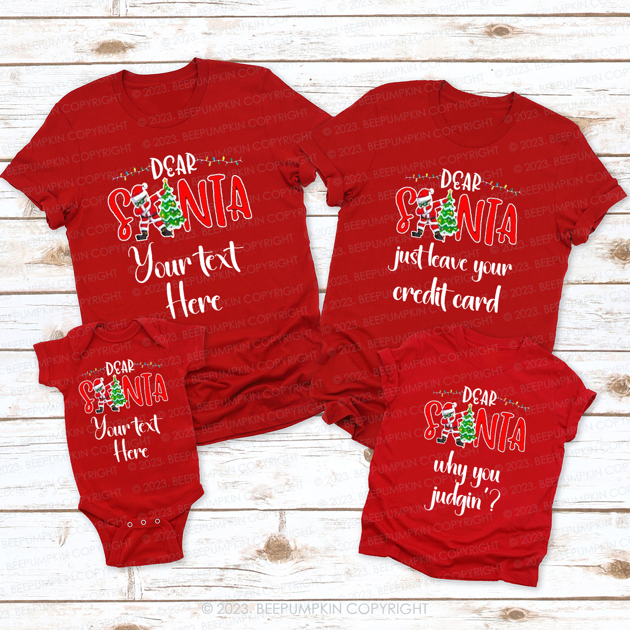 Personalized Crazy Dear Santa Christmas Family Matching Tees Beepumpkin