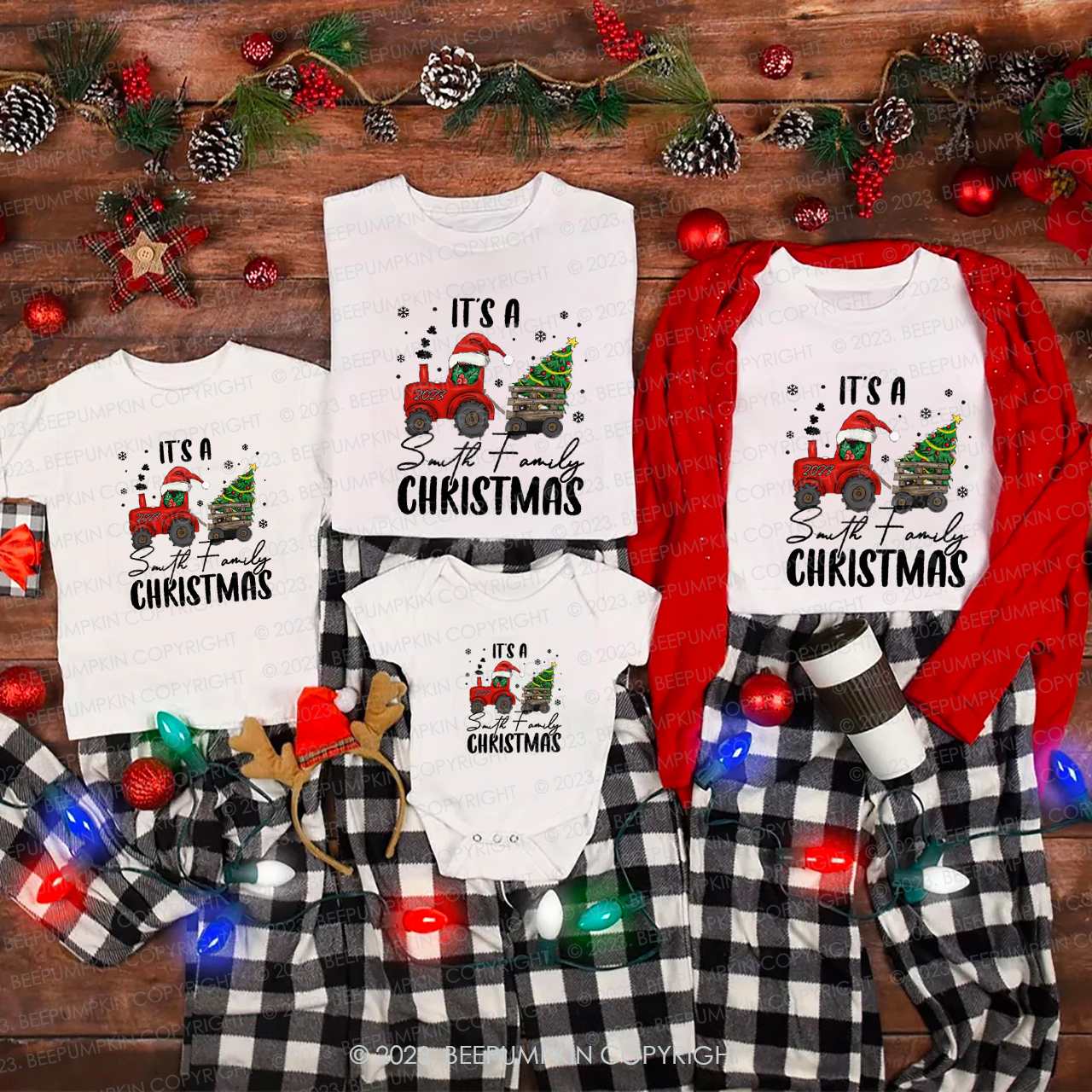 Personalized Matching Family Tractor Christmas Shirt
