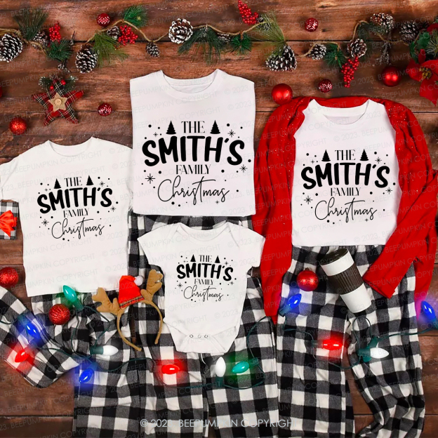 Personalized Custom Family Name Christmas Matching Shirts