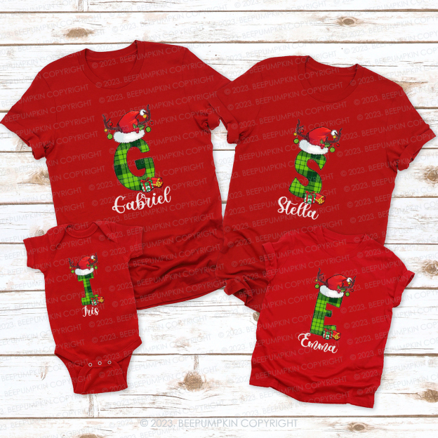 Mysterious Green Monogrammed Family Christmas Matching Shirts