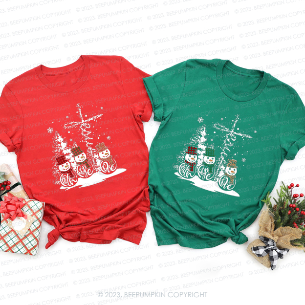 Faith Hope Love Jesus Leopard Print Snowman Matching Shirts