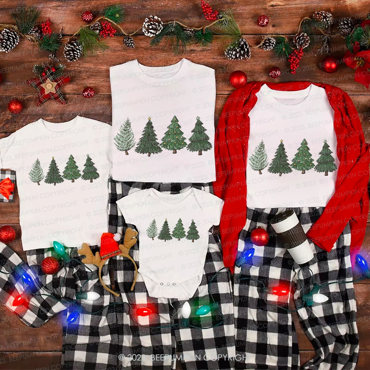 Four Christmas Tree in the Snow Holidays Matching Shirts