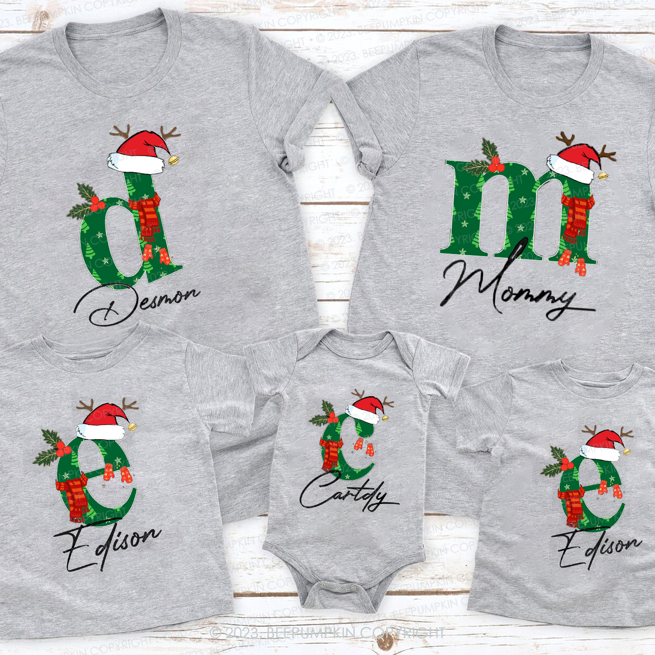 Personalized Lucky Monogrammed Family Christmas Matching Shirts