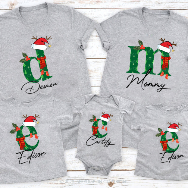 Personalized Lucky Monogrammed Family Christmas Matching Shirts
