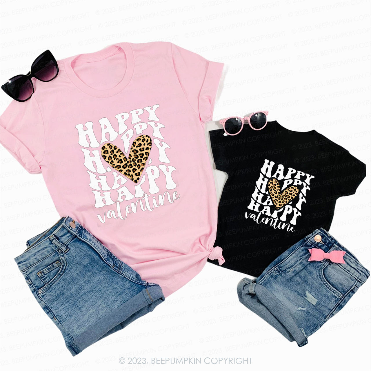 Leopard Happy Valentine Family Matching Shirts
