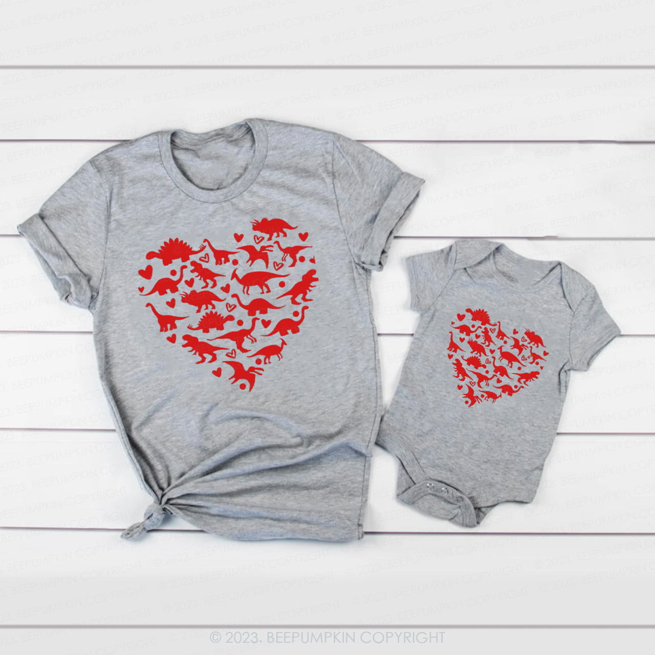 Valentine Dinosaur Heart Family Matching Shirts