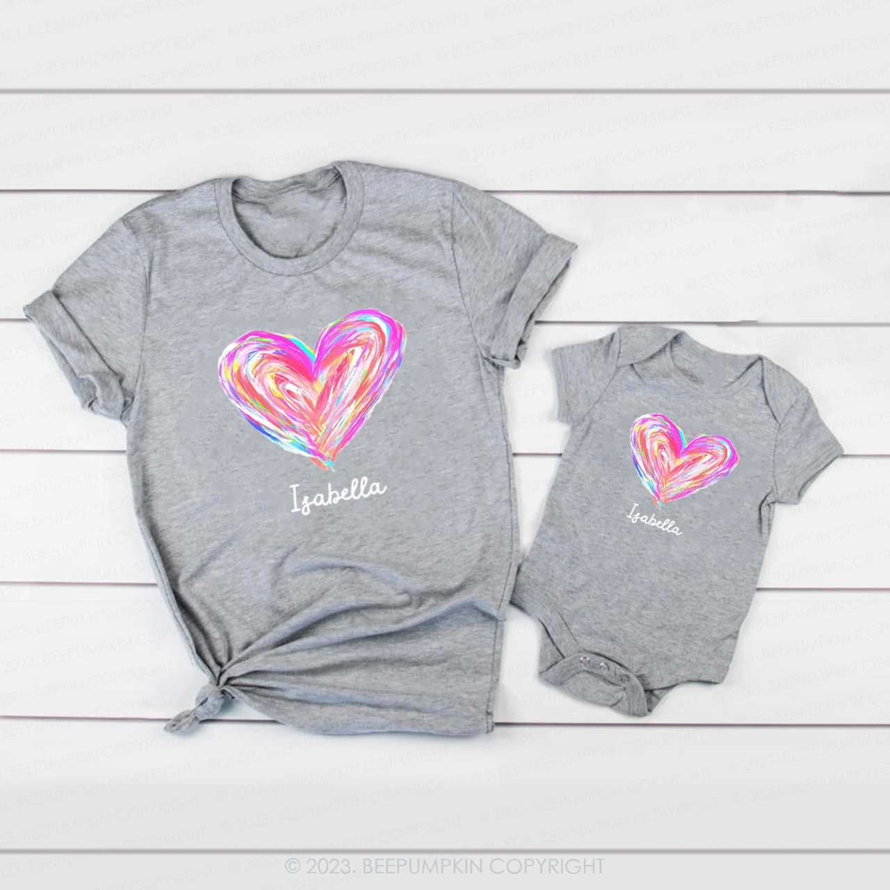 Watercolor Heart with Name Valentine's Day Family Matching Shirts