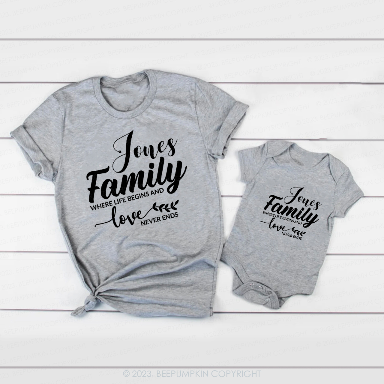 Family Where Life Begins and Love Never Ends Valentines Matching Shirts